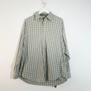 VINTAGE Orvis Shirt Men Green Large Cotton Plaid Button Down Loose Casual Cabin